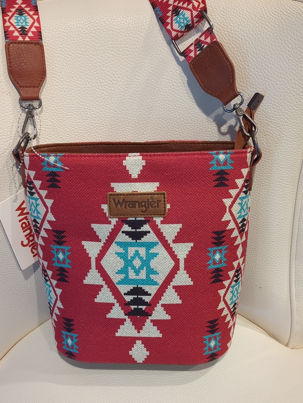 Wrangler Red Aztec-Pattern Crossbody with Turquoise Accents